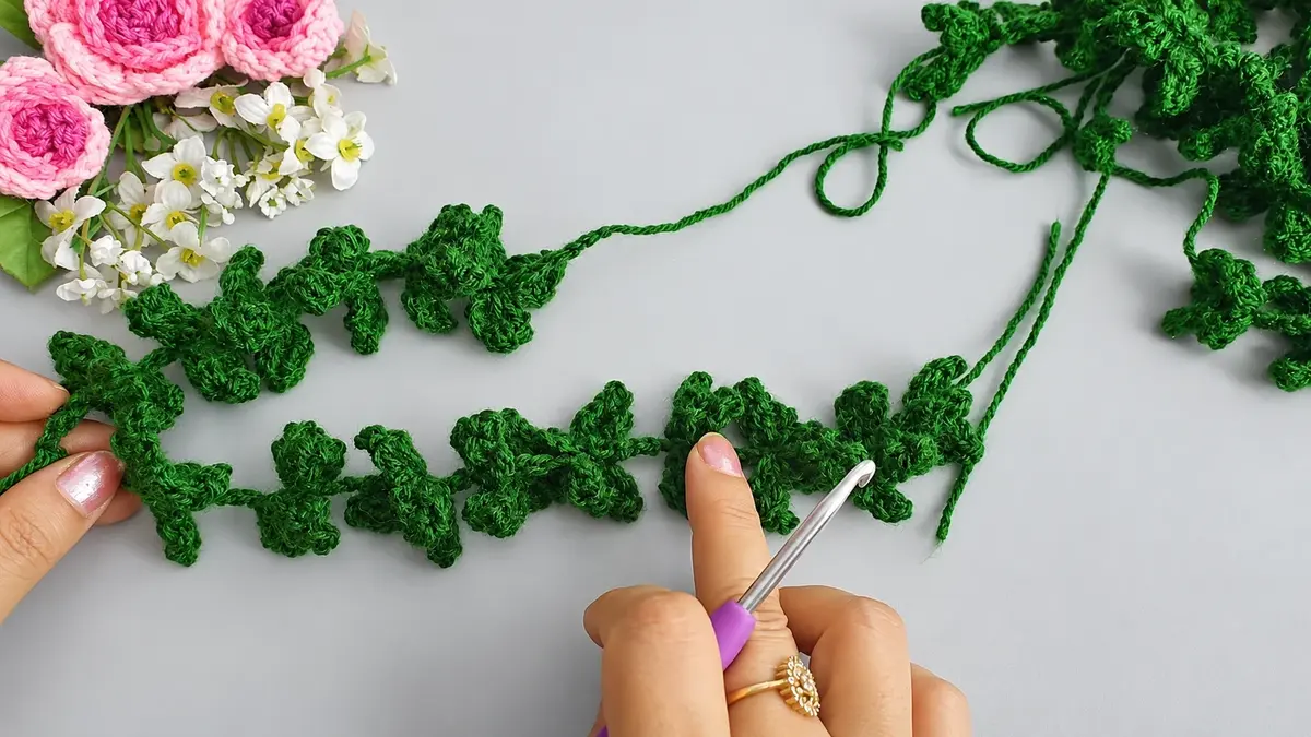 Dark green crochet vine with small textured leaves
